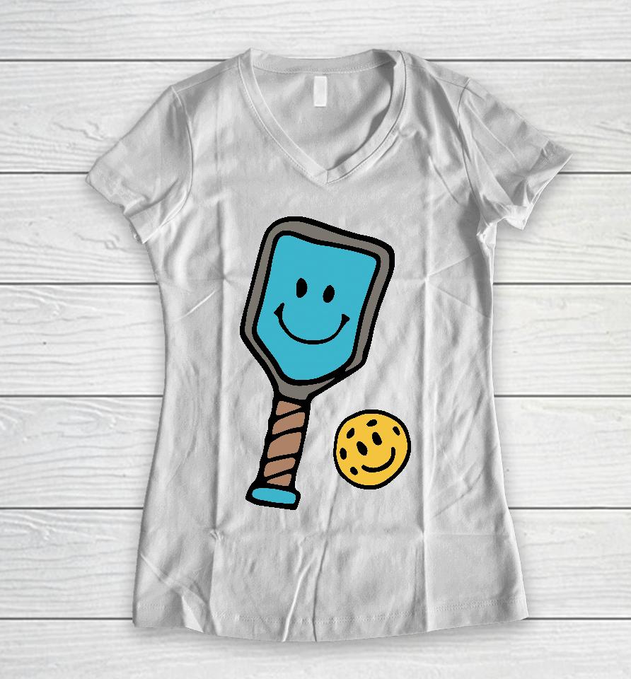 Life Is Good Merch Quirky Smiley Pickleball Women V-Neck T-Shirt