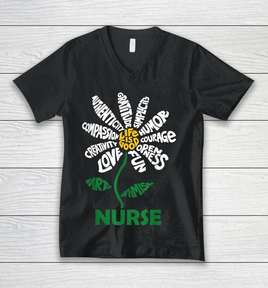 Life Is Good Nurse Daisy T-Shirt Nurse Flower Gifts Unisex V-Neck T-Shirt