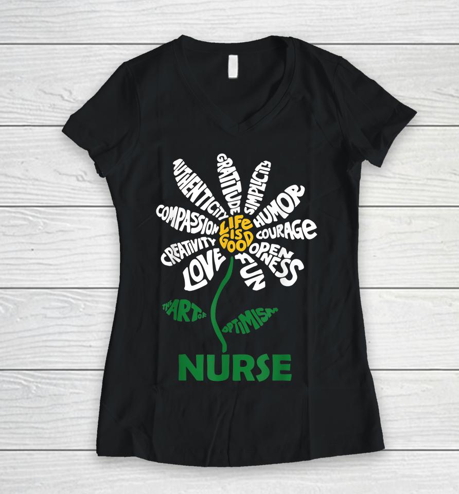 Life Is Good Nurse Daisy T-Shirt Nurse Flower Gifts Women V-Neck T-Shirt