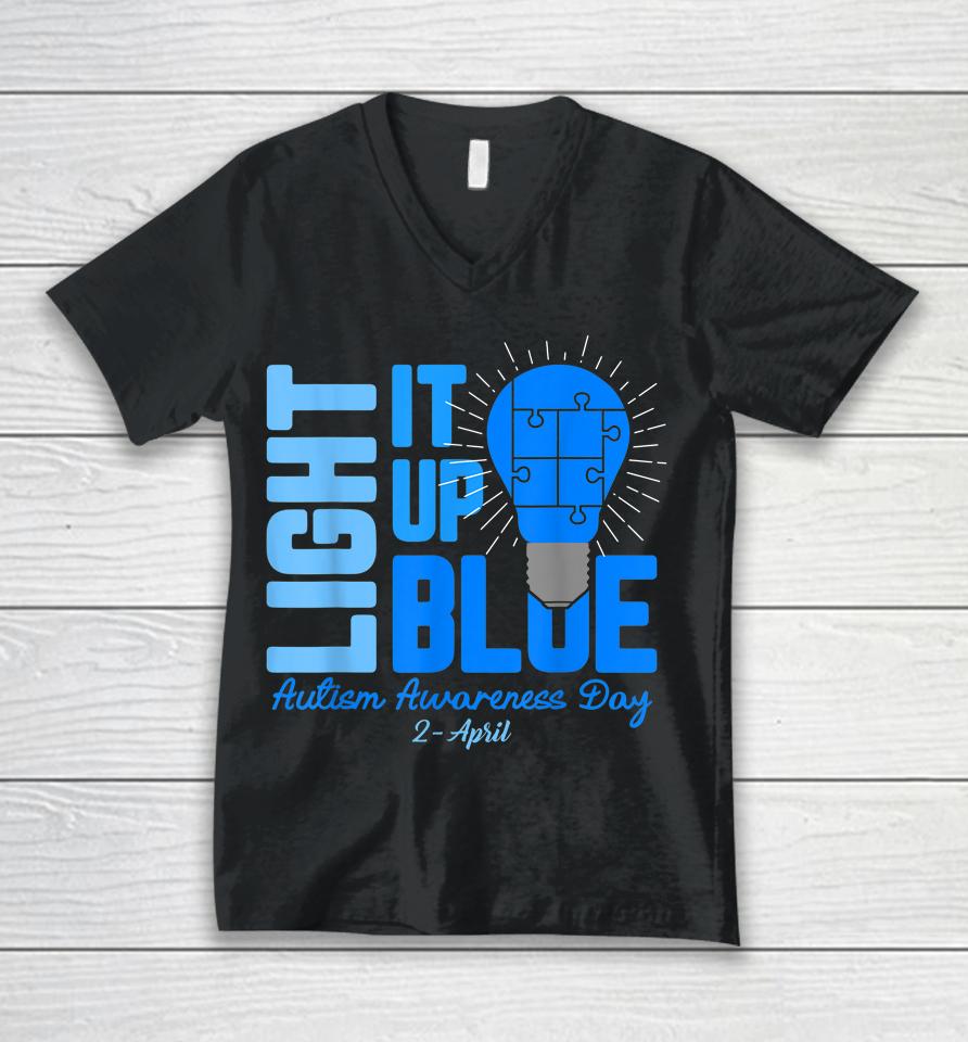 Light It Up Blue Autism Awareness Day Unisex V-Neck T-Shirt