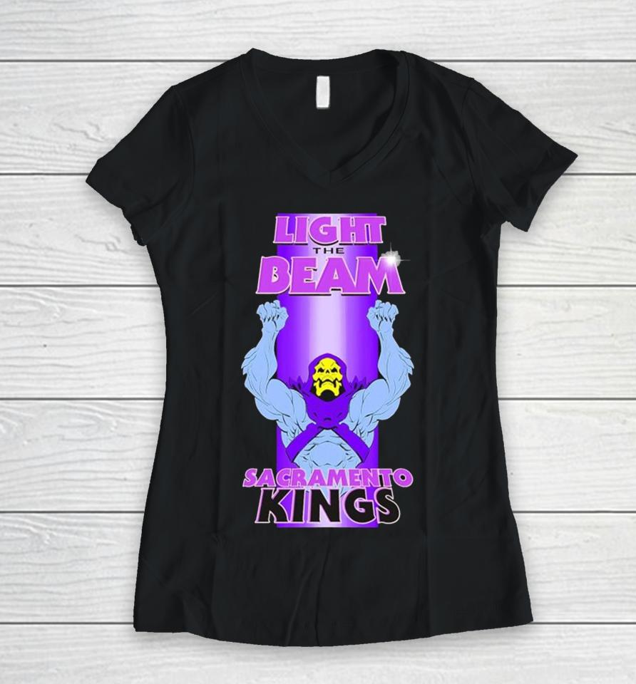 Light The Beam Sacramento Kings Monster Skull Yellow Women V-Neck T-Shirt