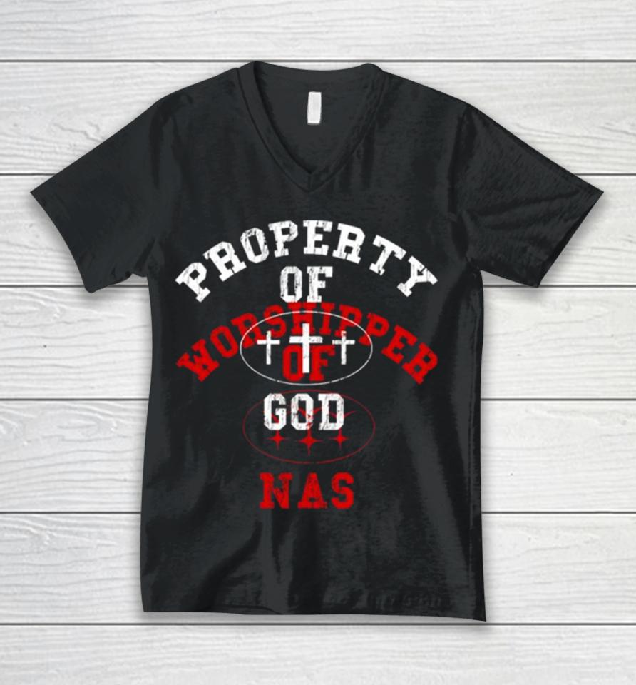 Lil Nas Property Of Godshiper Of God Nas Unisex V-Neck T-Shirt
