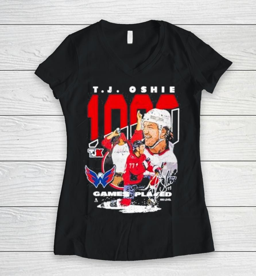 Limited Tj Oshie 1000 Games Played Women V-Neck T-Shirt
