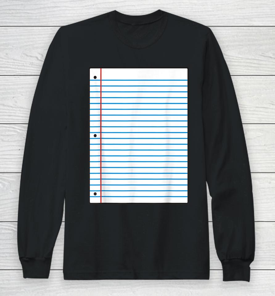 Lined Paper Halloween Costume For Teachers Students Long Sleeve T-Shirt
