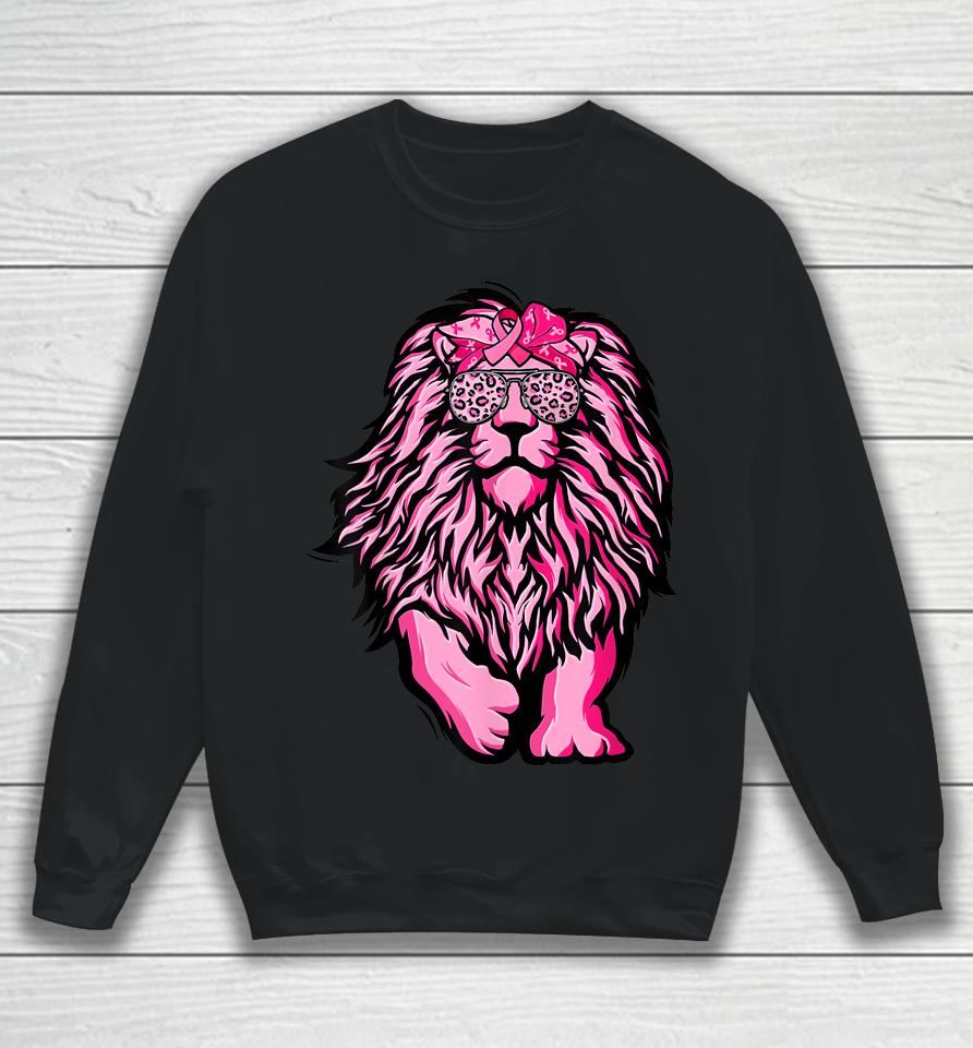 Lion Pink Bandana Ribbon Breast Cancer Awareness Warrior Sweatshirt