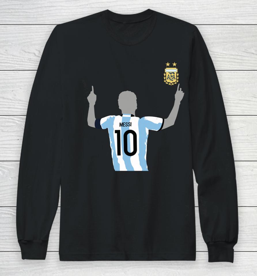 Lionel Messi Argentina National Team 2022 Winners Home Replica Jersey Long Sleeve T-Shirt