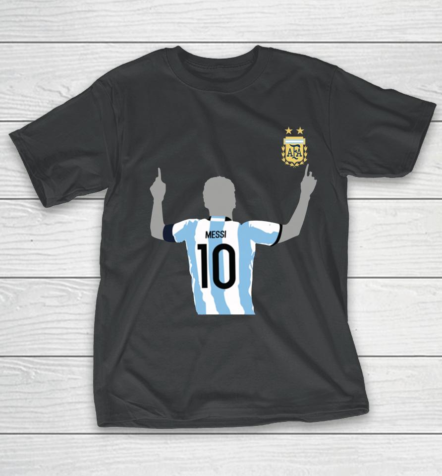 Lionel Messi Argentina National Team 2022 Winners Home Replica Jersey T-Shirt