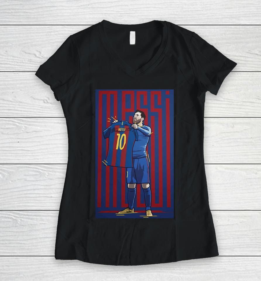 Lionel Messi Celebration Vs Real Madrid Women V-Neck T-Shirt
