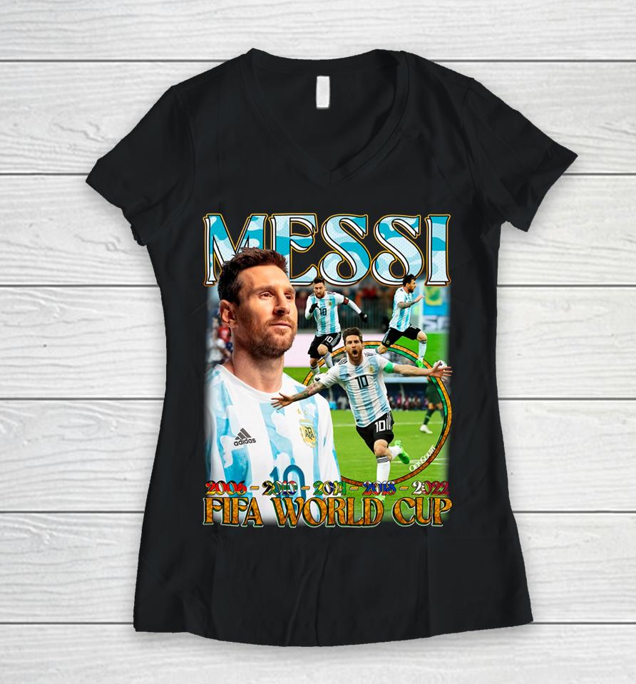 Lionel Messi Fifa World Cup Qatar 2022 Women V-Neck T-Shirt