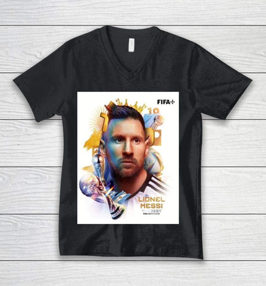 Lionel Messi The Goat Get The Best Fifa Men’s Player For A Wonderful 2023 Of Him Unisex V-Neck T-Shirt