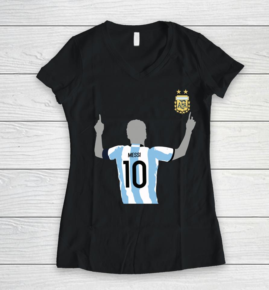 Lionel Messi World Cup Champions Women V-Neck T-Shirt