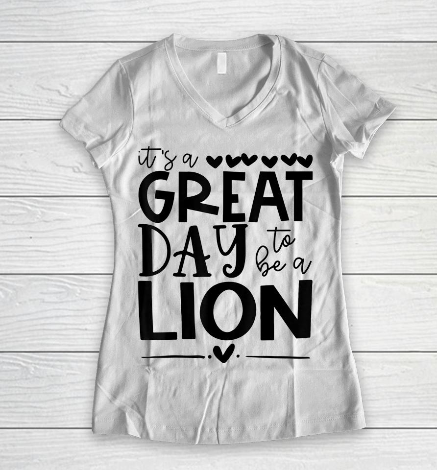 Lions School Sports Fan Team Spirit Mascot Gift Great Day Women V-Neck T-Shirt