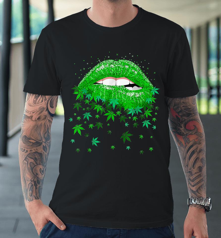 Lips Biting Cannabis Marijuana Weed Lovers Mother's Day Premium T-Shirt