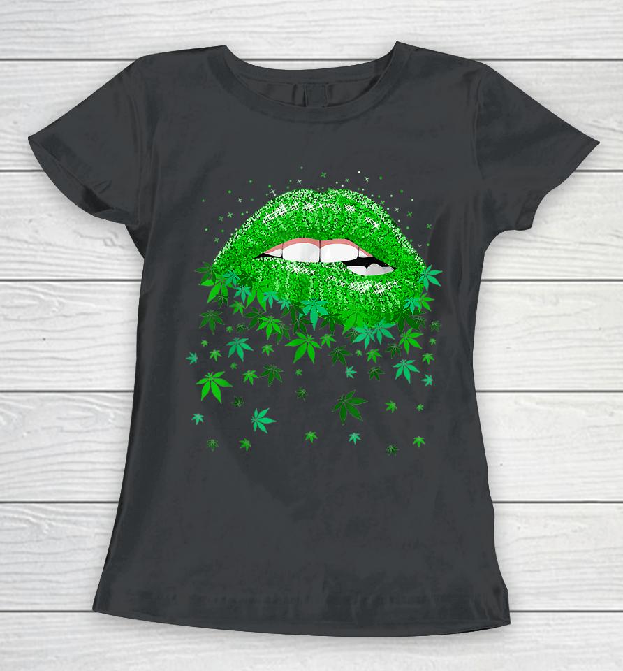 Lips Biting Cannabis Marijuana Weed Lovers Mother's Day Women T-Shirt