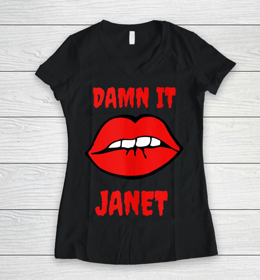 Lips Damn It Janet Song From Rocky Horror Picture Show Women V-Neck T-Shirt