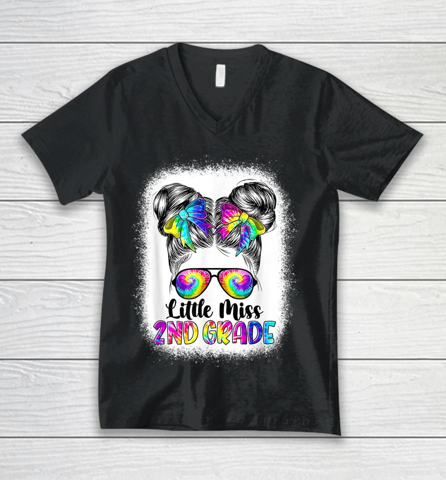 Little Miss 2Nd Grade Messy Bun Girl Back To School Tie Dye Unisex V-Neck T-Shirt