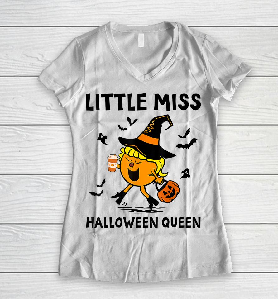 Little Miss Halloween Queen Pumpkin Women V-Neck T-Shirt