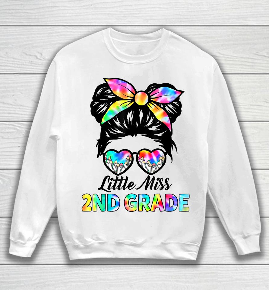 Little Miss Second 2Nd Grade Girls Messy Bun Back To School Sweatshirt