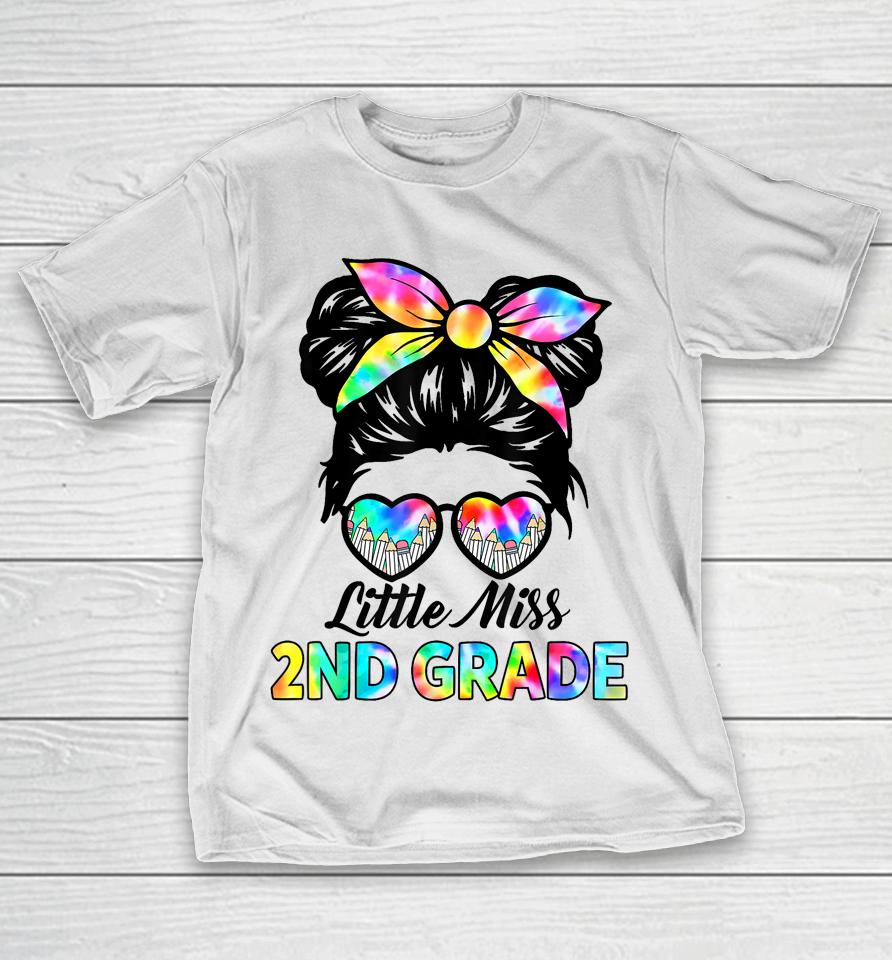 Little Miss Second 2Nd Grade Girls Messy Bun Back To School T-Shirt