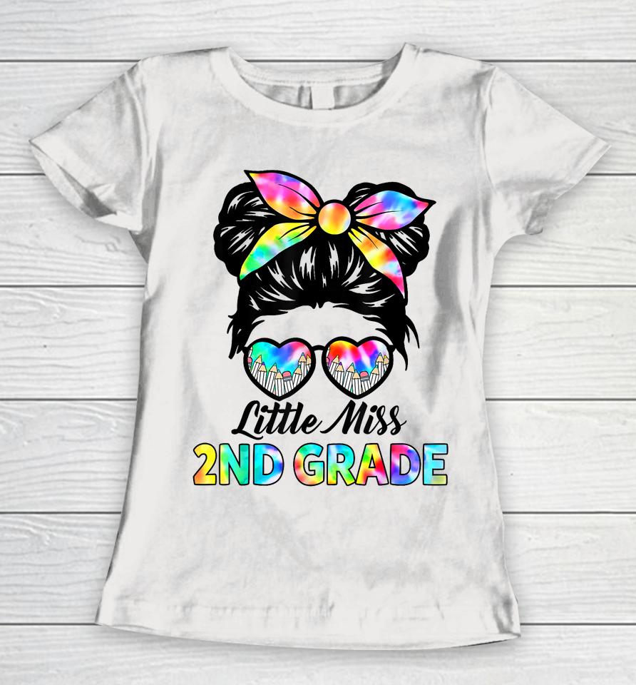 Little Miss Second 2Nd Grade Girls Messy Bun Back To School Women T-Shirt