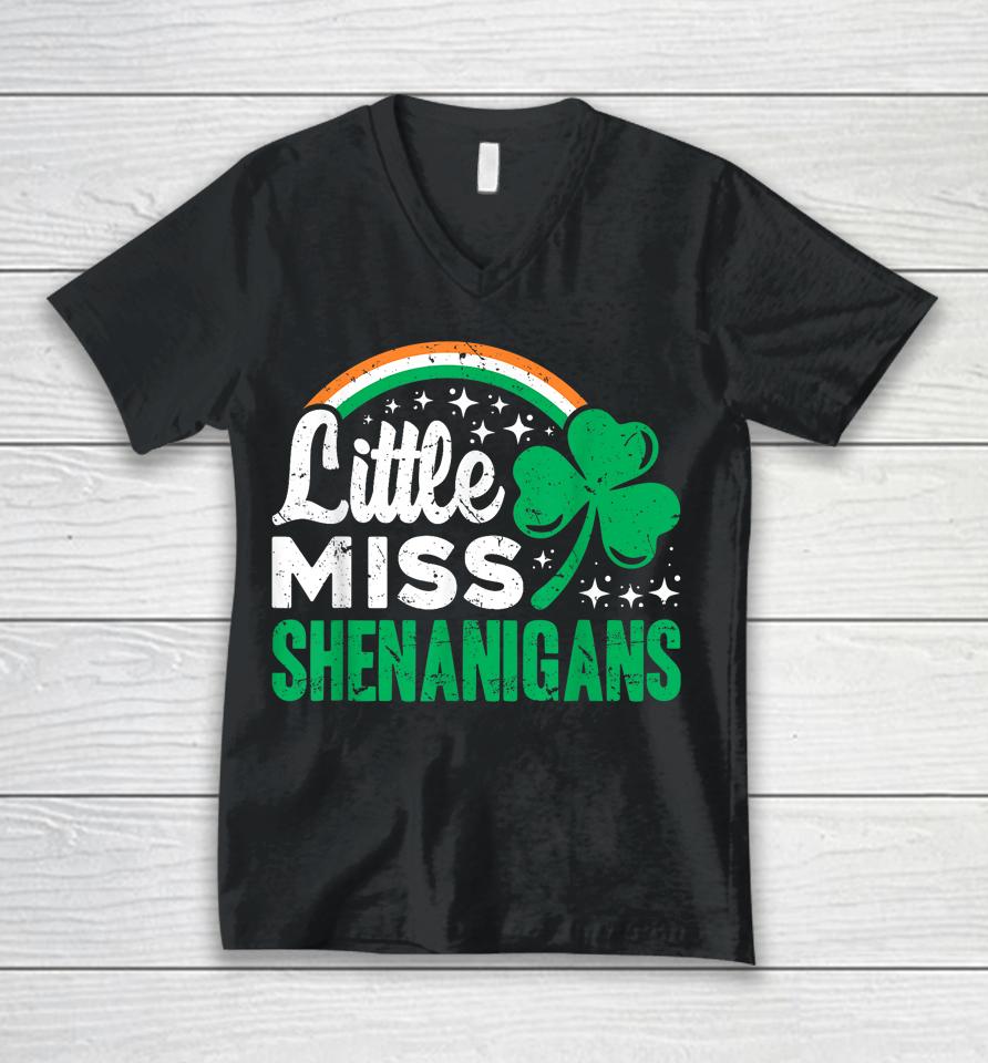 Little Miss Shenanigans Shamrock Clovers Vintage Unisex V-Neck T-Shirt