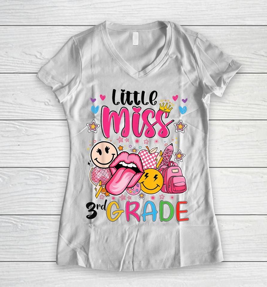 Little Miss Third Grade Girls Back To School 3Rd Grade Women V-Neck T-Shirt