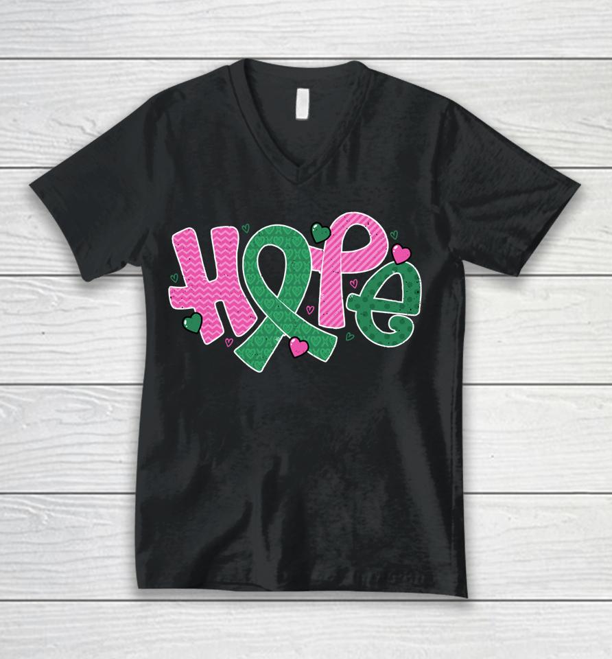 Liver And Breast Cancer Hope October Cancer Awareness Month Unisex V-Neck T-Shirt