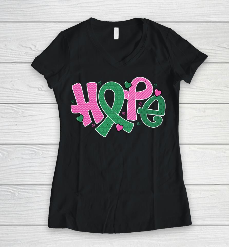 Liver And Breast Cancer Hope October Cancer Awareness Month Women V-Neck T-Shirt