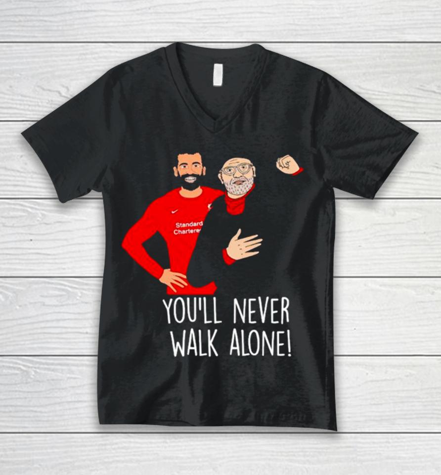 Liverpool F.c Mohamed Salah And Jürgen Klopp You’ll Never Walk Alone Unisex V-Neck T-Shirt