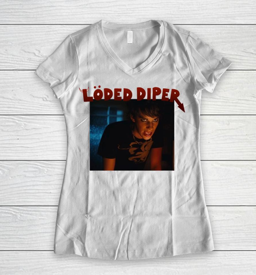 Loded Diper Rodrick Red Logo Rodrick Heffley Women V-Neck T-Shirt