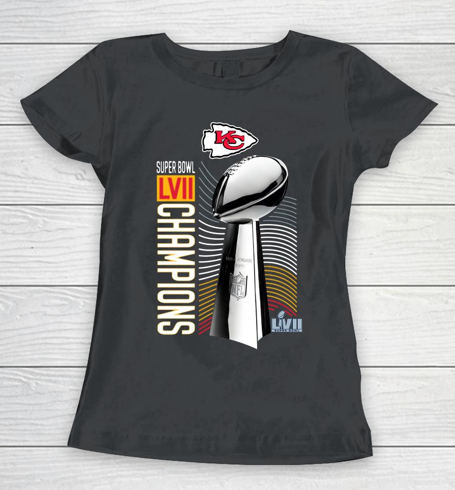 Lombardi Trophy Black Kansas City Chiefs Super Bowl Lvii Champions Women T-Shirt