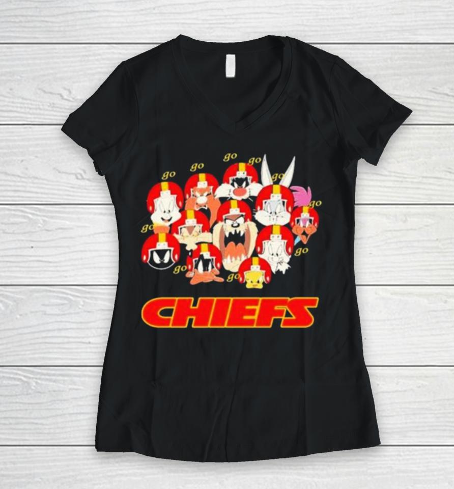 Looney Tunes Characters Go Kansas City Chiefs Women V-Neck T-Shirt