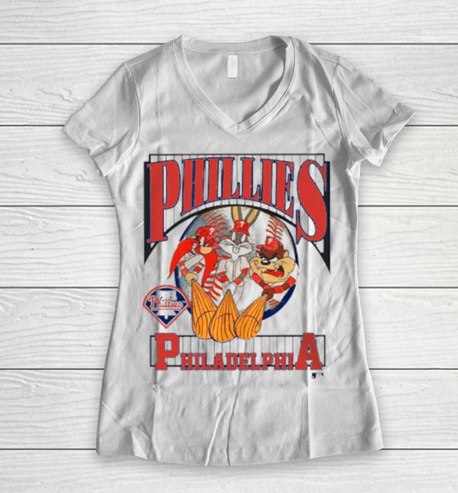 Looney Tunes Phillies Philadelphia Baseball 2023 Women V-Neck T-Shirt