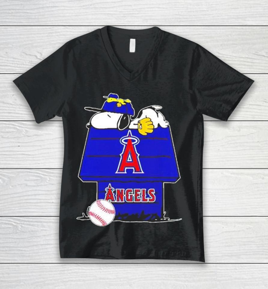 Los Angeles Angels Snoopy And Woodstock The Peanuts Baseball Unisex V-Neck T-Shirt
