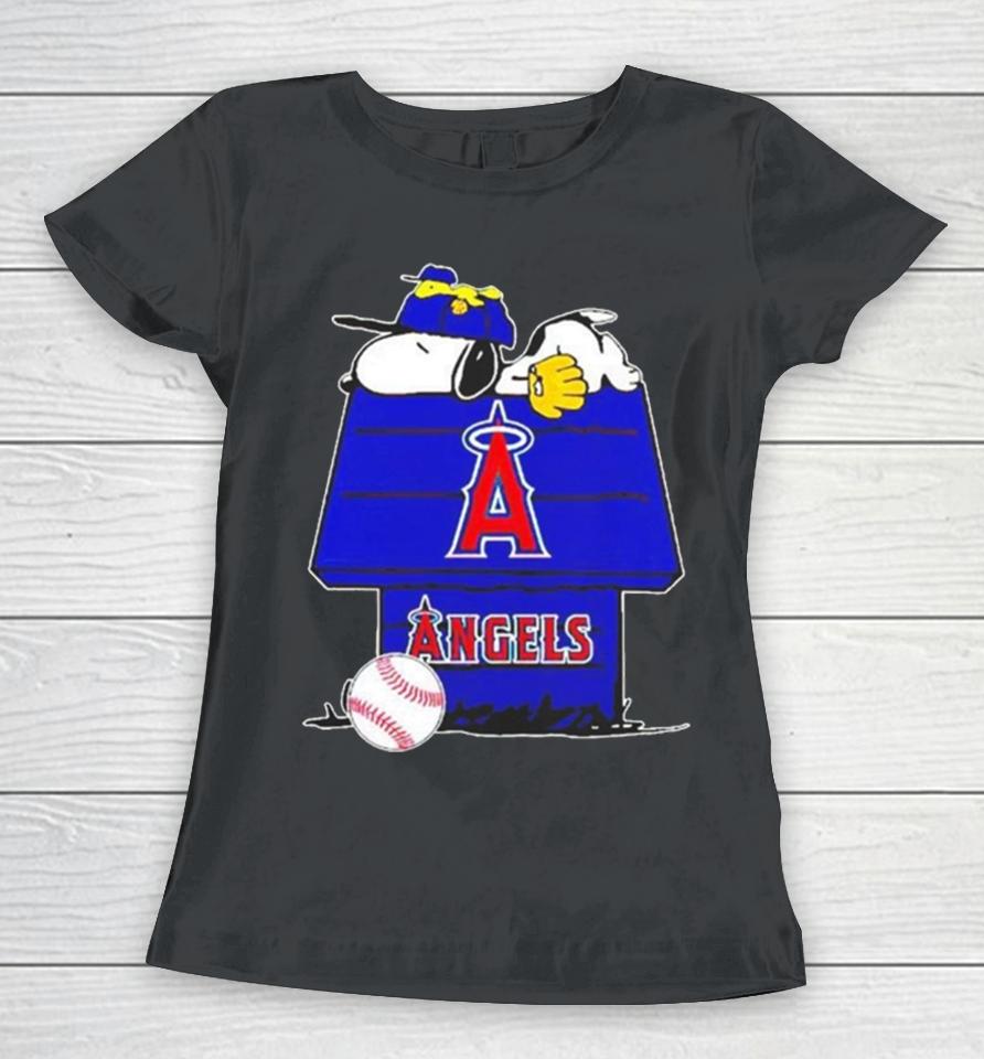 Los Angeles Angels Snoopy And Woodstock The Peanuts Baseball Women T-Shirt