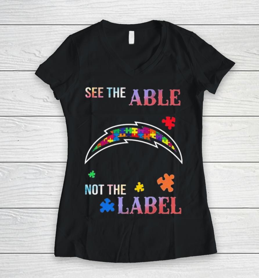 Los Angeles Chargers Autism Awareness See The Able Not The Label Women V-Neck T-Shirt