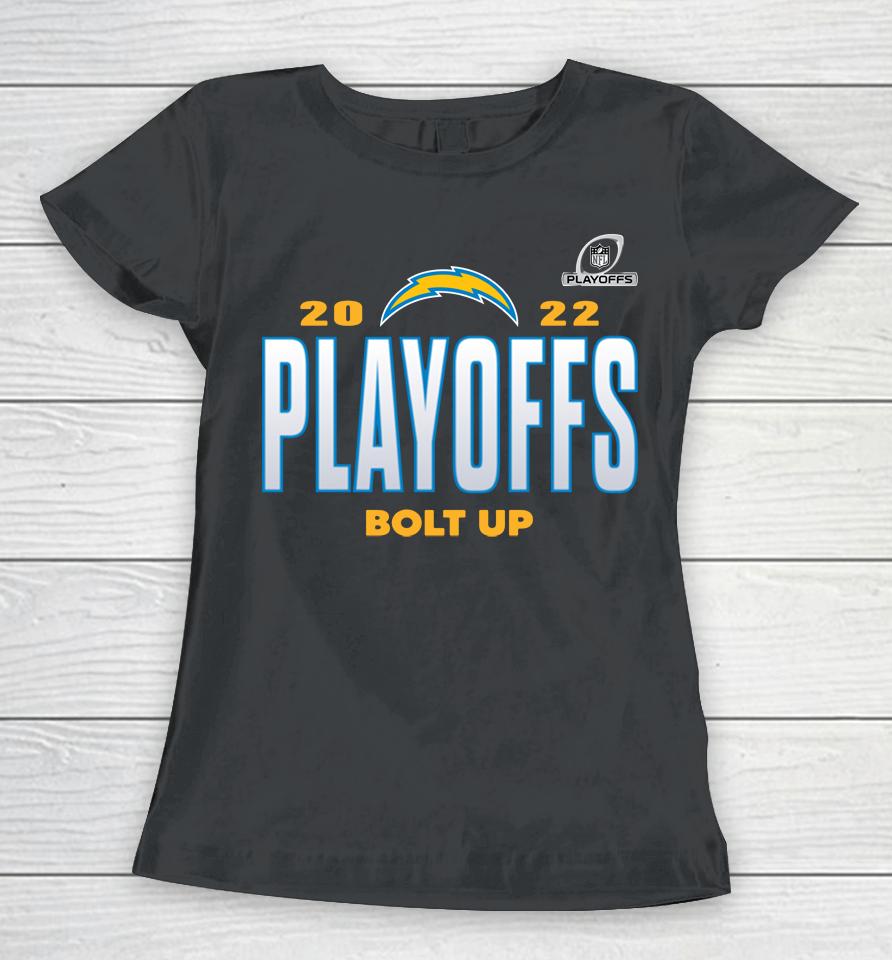 Los Angeles Chargers Bolt Up Fanatics 2022 Nfl Playoffs Our Time Women T-Shirt