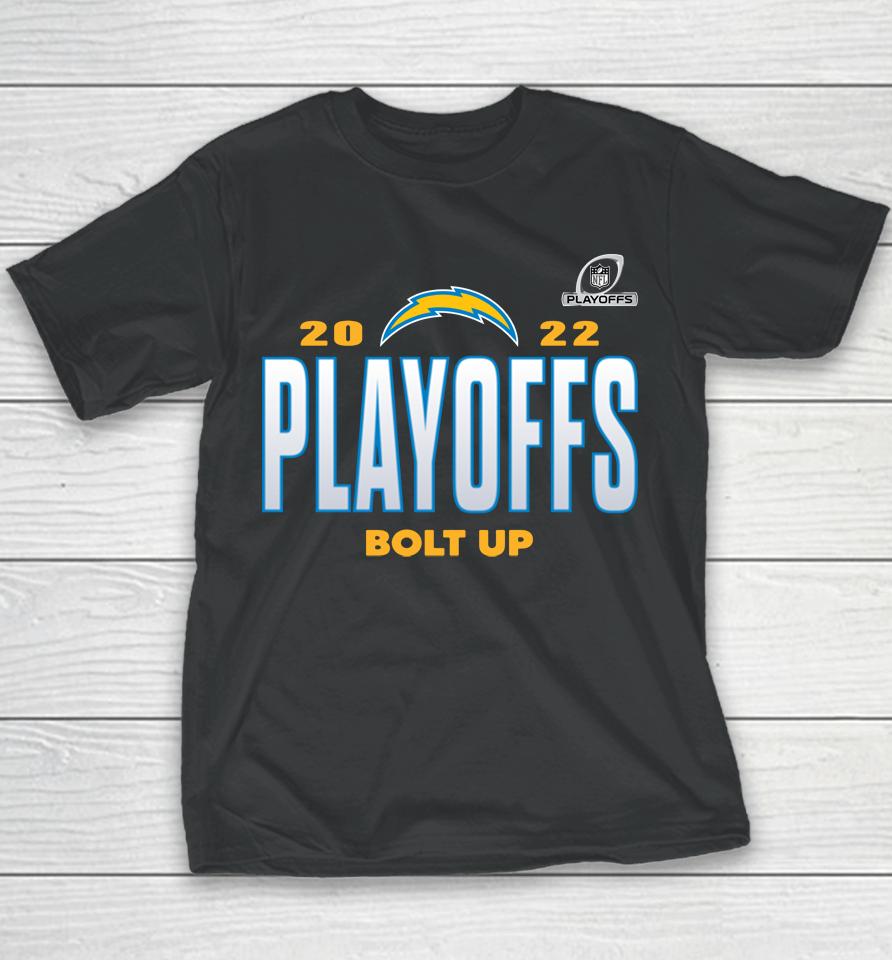 Los Angeles Chargers Bolt Up Fanatics 2022 Nfl Playoffs Our Time Youth T-Shirt