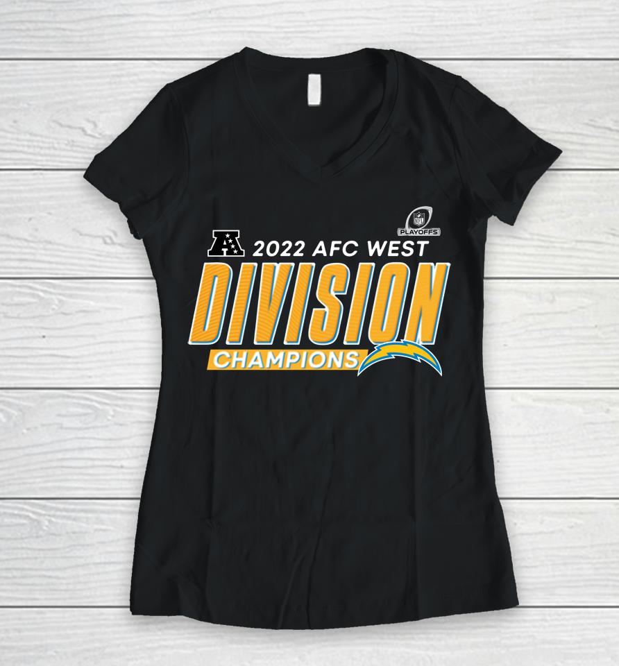 Los Angeles Chargers Fanatics Branded Red 2022 Afc West Division Champions Divide And Conquer A Women V-Neck T-Shirt