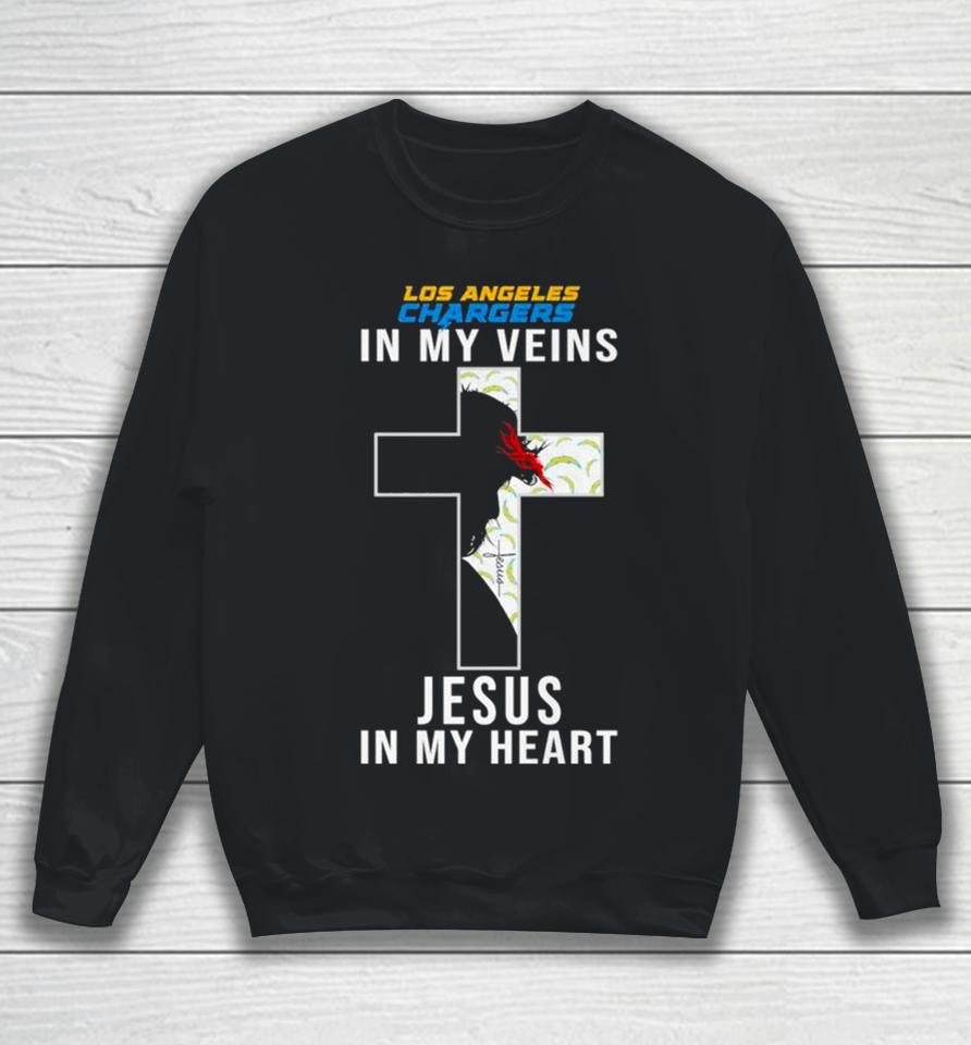 Los Angeles Chargers Nfl In My Veins Jesus In My Heart Cross 2024 Sweatshirt