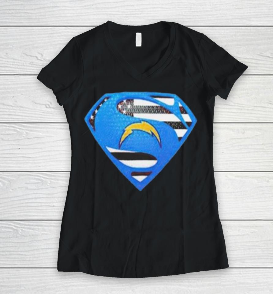 Los Angeles Chargers Usa Flag Inside Superman Women V-Neck T-Shirt