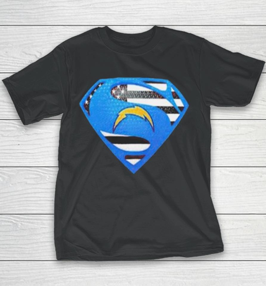 Los Angeles Chargers Usa Flag Inside Superman Youth T-Shirt