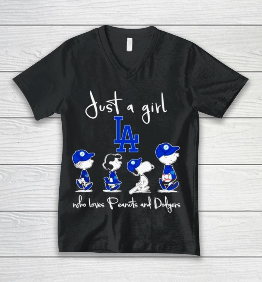 Los Angeles Dodgers Just A Girl Who Loves Peanuts And Dodgers Abbey Road Unisex V-Neck T-Shirt