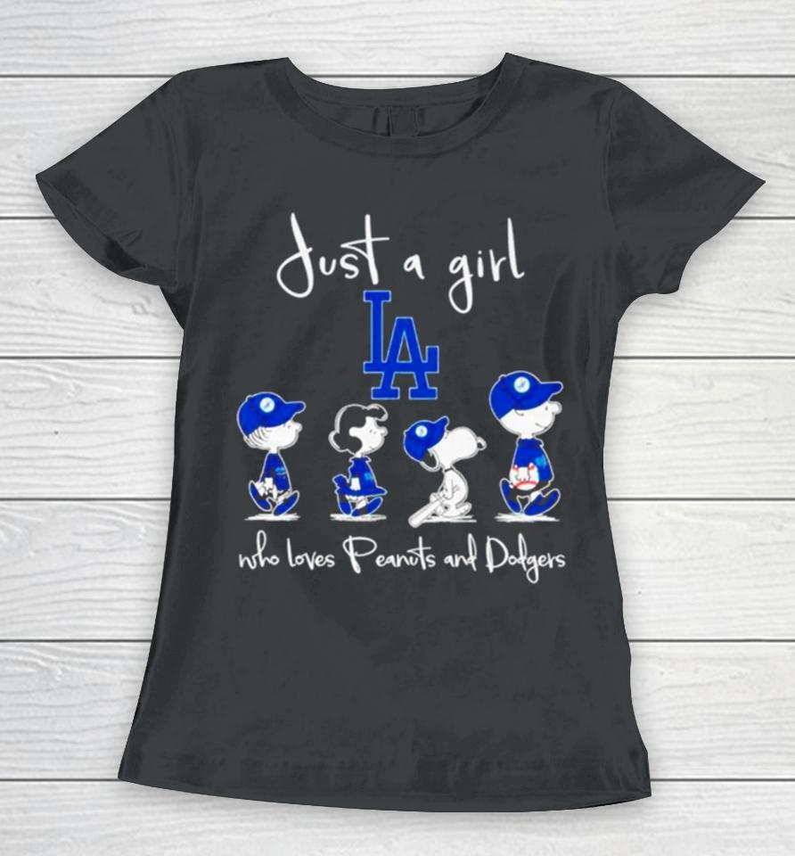Los Angeles Dodgers Just A Girl Who Loves Peanuts And Dodgers Abbey Road Women T-Shirt