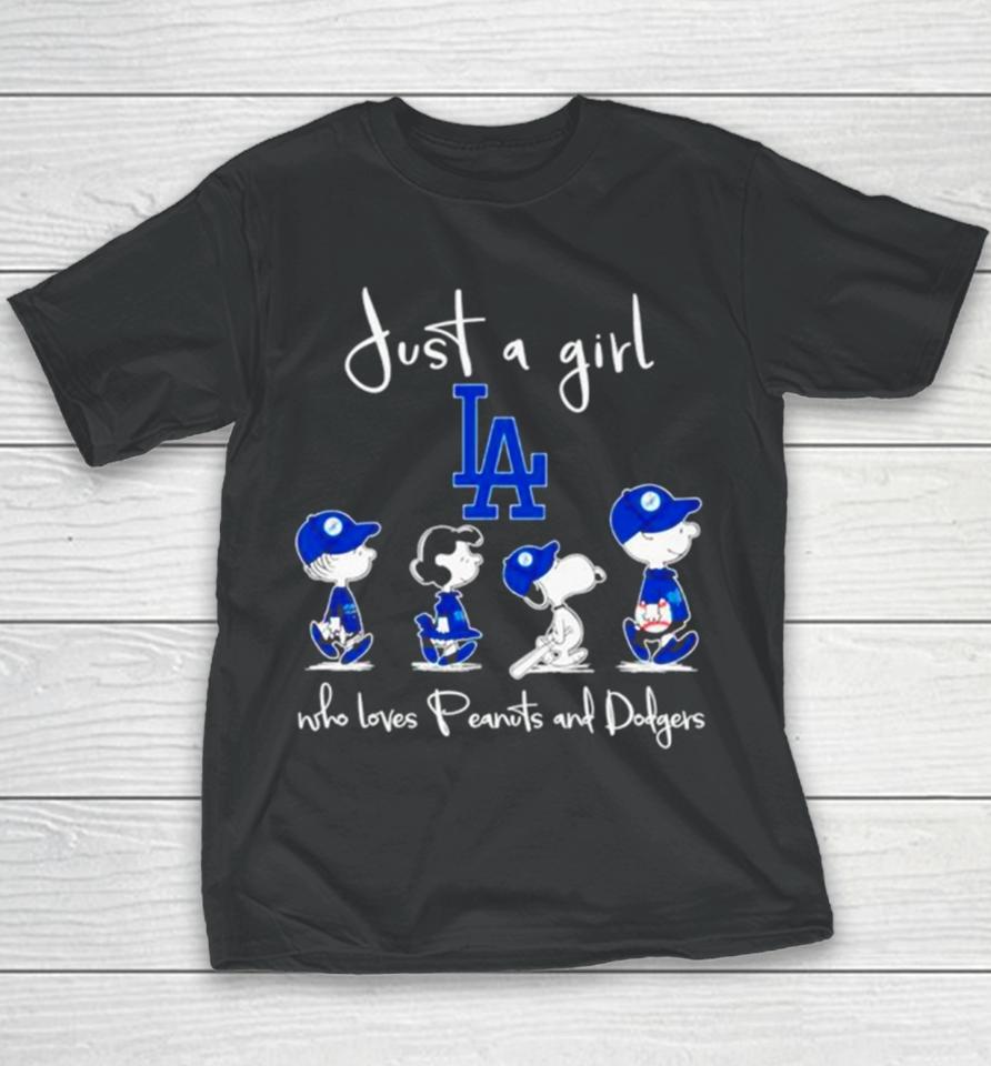 Los Angeles Dodgers Just A Girl Who Loves Peanuts And Dodgers Abbey Road Youth T-Shirt