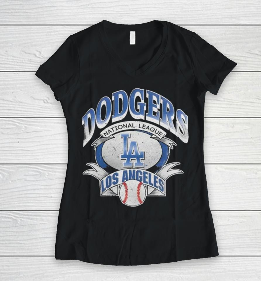 Los Angeles Dodgers Majestic Mlb National League Banner Vintage T Women V-Neck T-Shirt