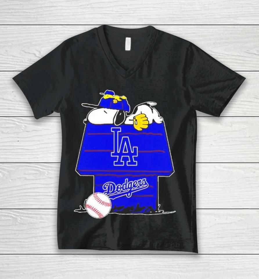 Los Angeles Dodgers Snoopy And Woodstock The Peanuts Baseball Unisex V-Neck T-Shirt