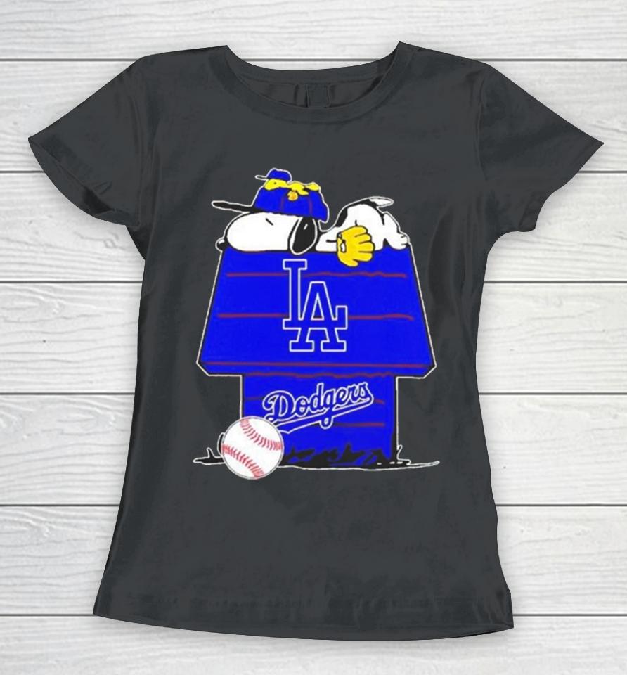 Los Angeles Dodgers Snoopy And Woodstock The Peanuts Baseball Women T-Shirt