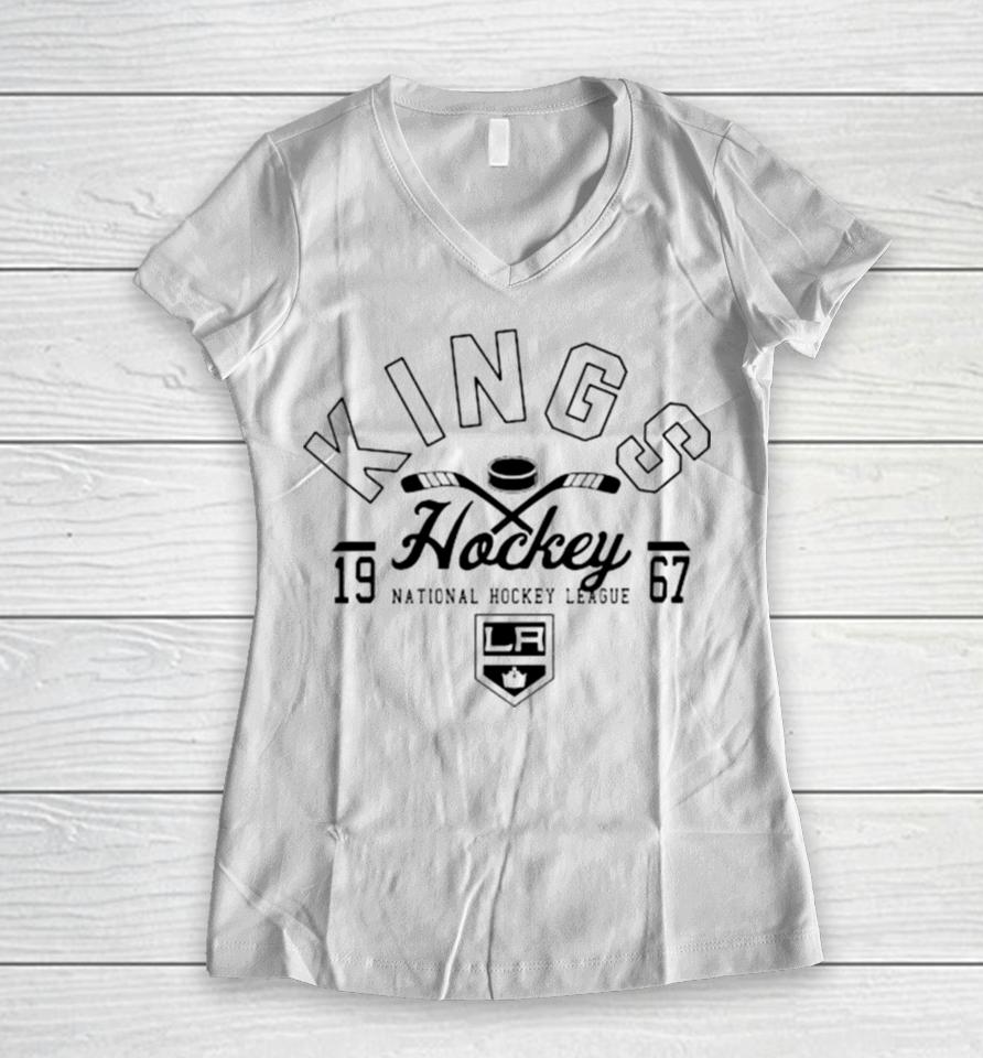 Los Angeles Kings Half Puck National Hockey League 1967 Women V-Neck T-Shirt
