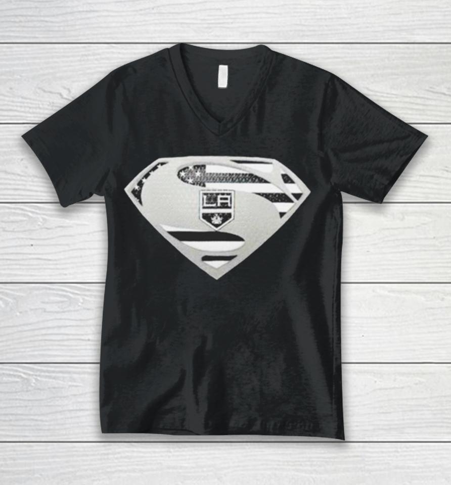 Los Angeles Kings Usa Flag Inside Superman Unisex V-Neck T-Shirt